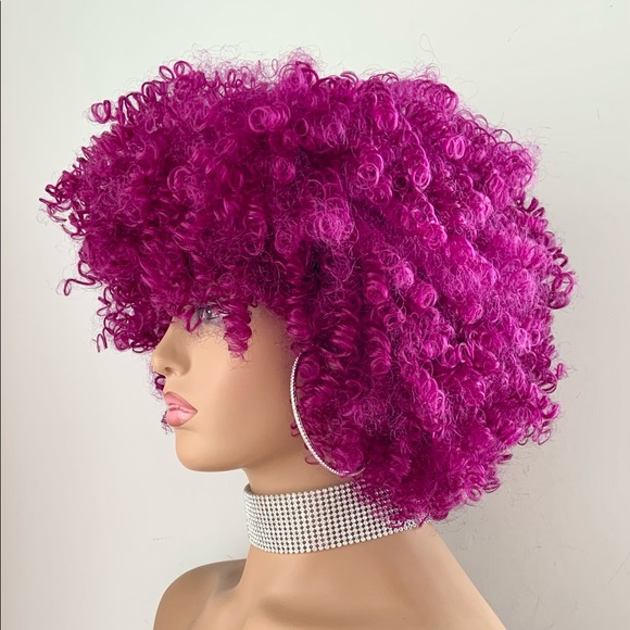 Very Pretty Curly Magenta “Put On & Go” Synthetic Wig for Events or Everyday - Picture 6 of 7